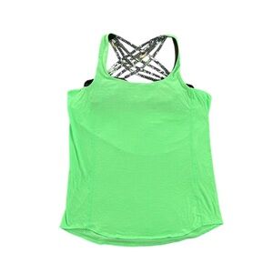 Lululemon Wild Tank Lime Green Strappy Built in Sports Bra Top Size 8